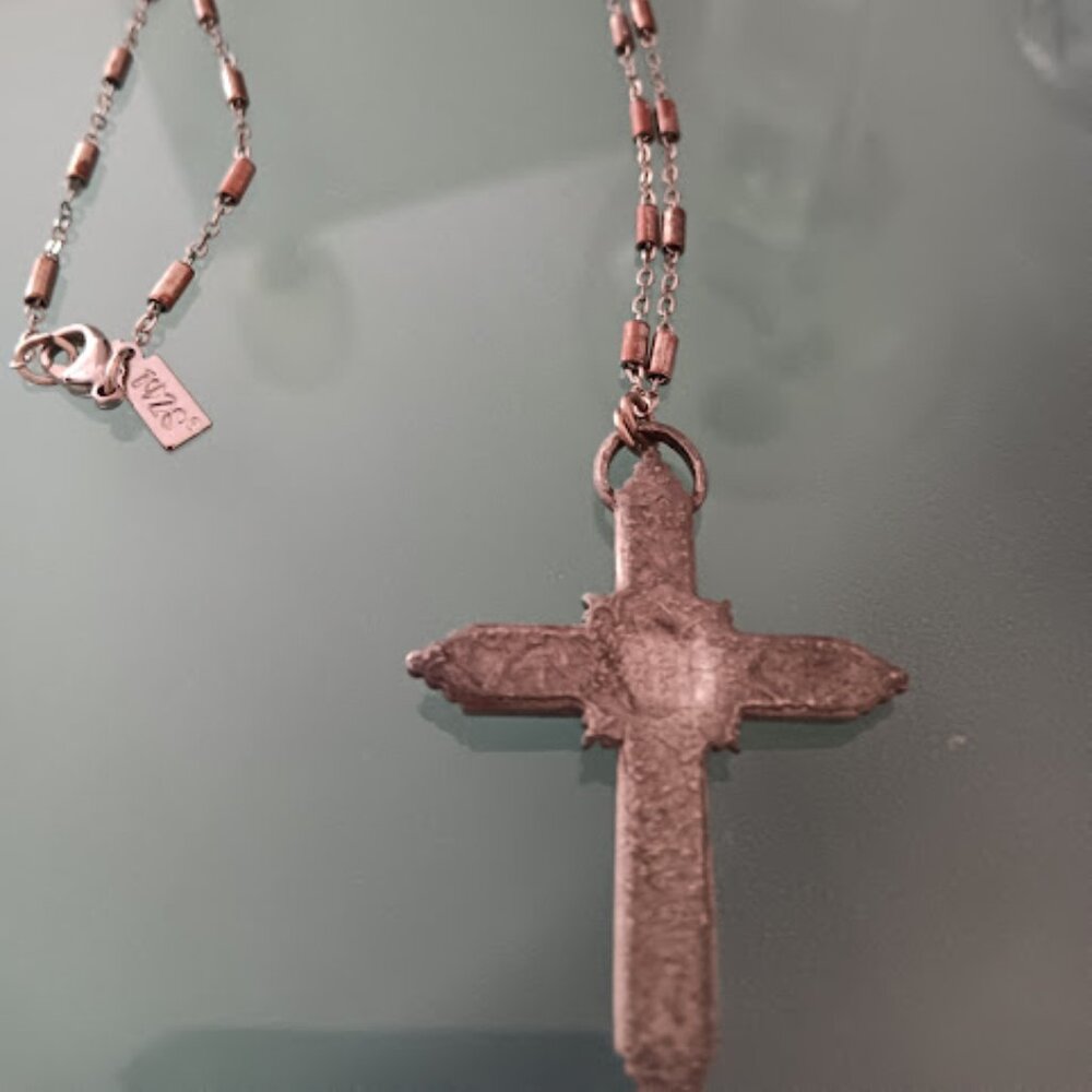 1928 JEWELRY SYMBOLS OF FAITH Dark Silver Aqua Blue Moonstone Cross Necklace - Picture 4 of 6